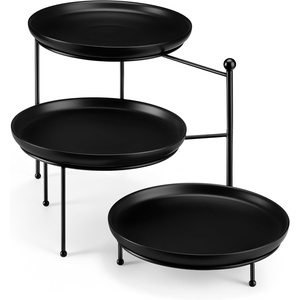 image:imageMALACASA 3 Tier Serving Tray Stand 10 Porcelain Tiered Dessert Stand Cupcake Fruit Display Tower Space Saving Metal Rack Ceramic Serving Platters for Party Kitchen CounterBlack