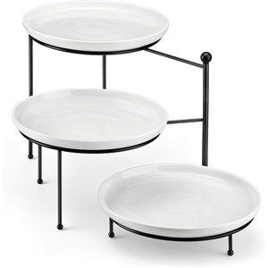 image:imageMALACASA 3 Tier Serving Tray Stand 10 Porcelain Tiered Dessert Stand Cupcake Fruit Display Tower Space Saving Metal Rack Ceramic Serving Platters for Party Kitchen CounterWhite